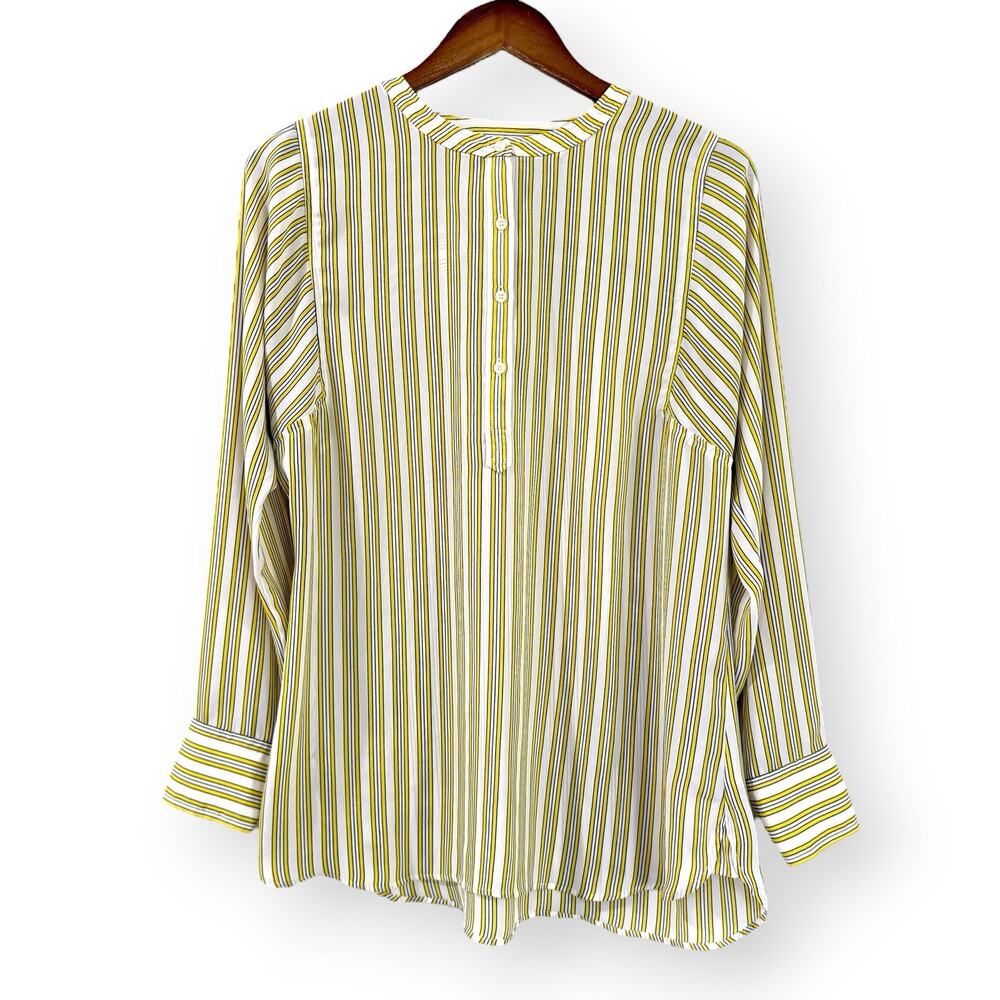 Talbots Yellow White Striped Popover Blouse S Lightweight Long Sleeve Tunic - Picture 2 of 8